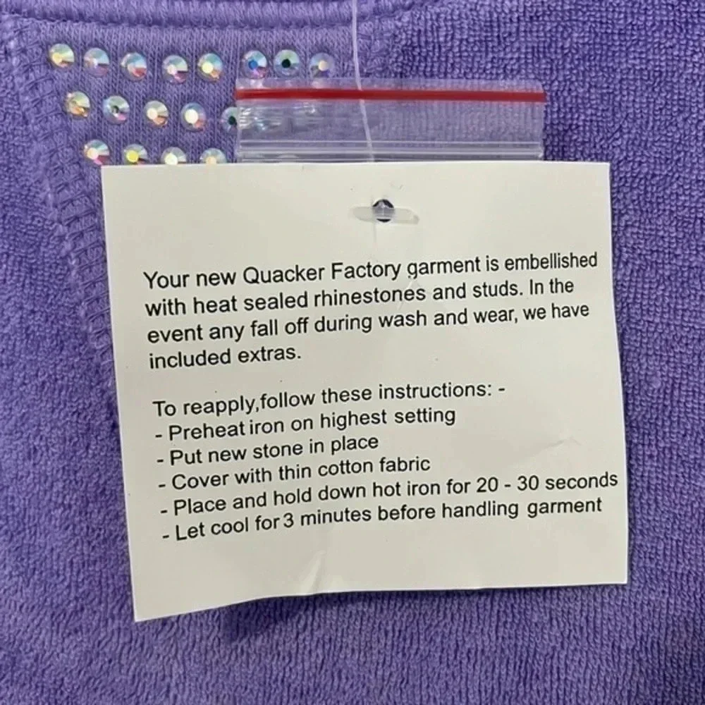 Quacker Factory Sweater Women’s Medium Purple Short Sleeve Terry Cloth Studded